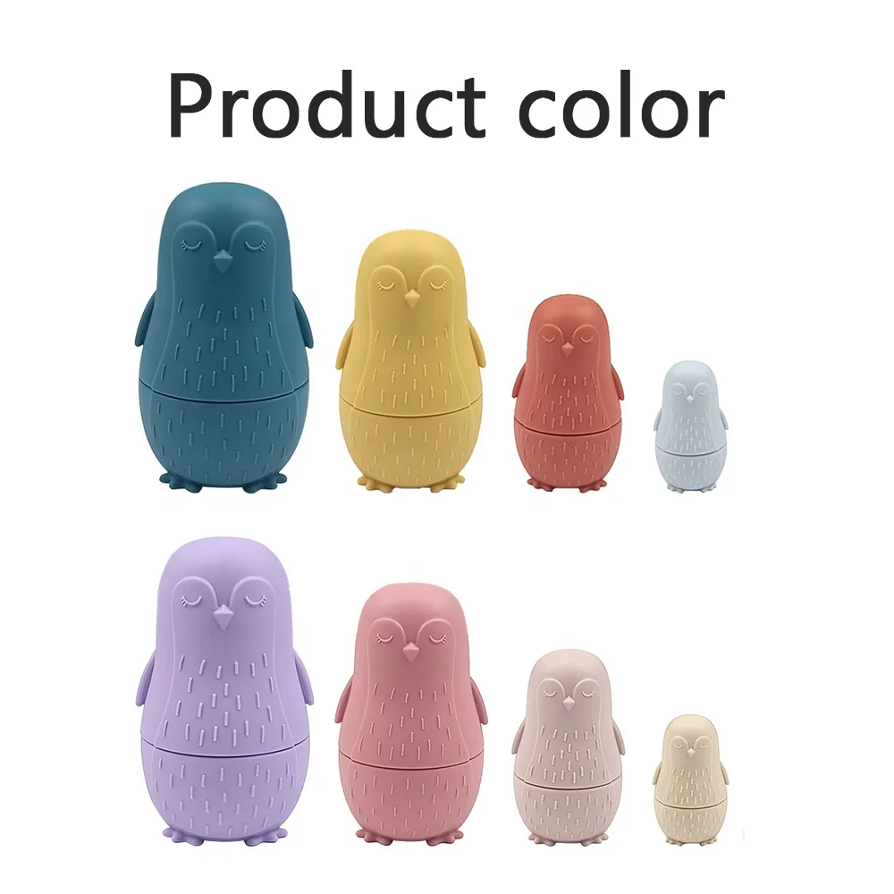 Factory Price Baby Penguin Nesting Dolls Toy Set Cartoon Animal Silicone Doll Kit for Babies and Toddlers The Best Gift For Kids