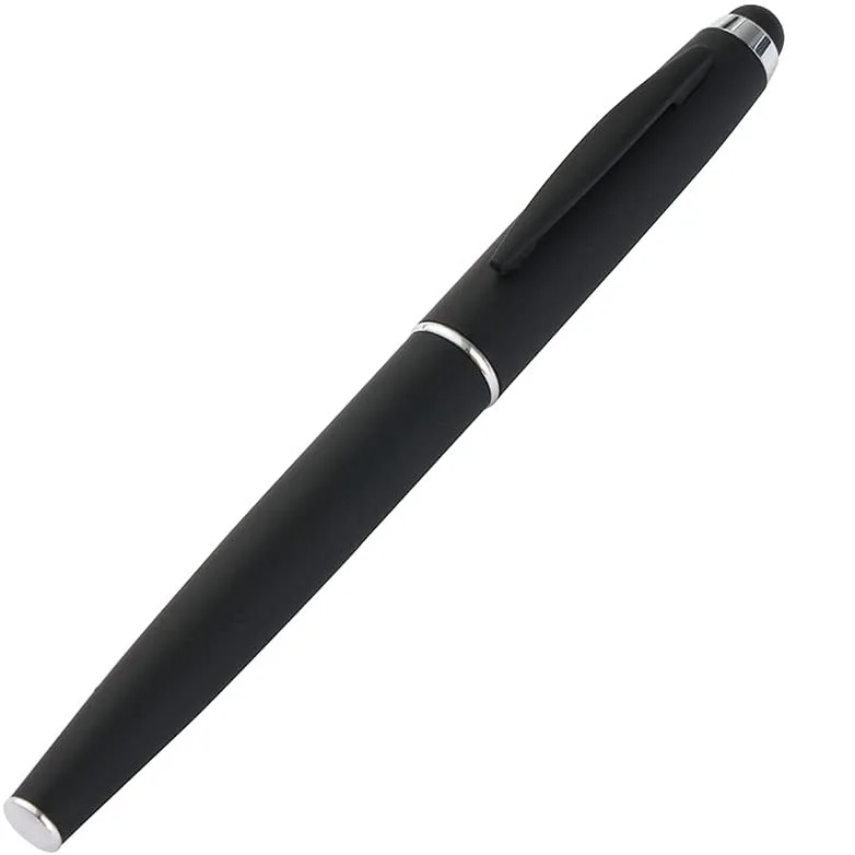 screen touch black roller pen with stylus tip metal rubberized soft touch rollerball pen