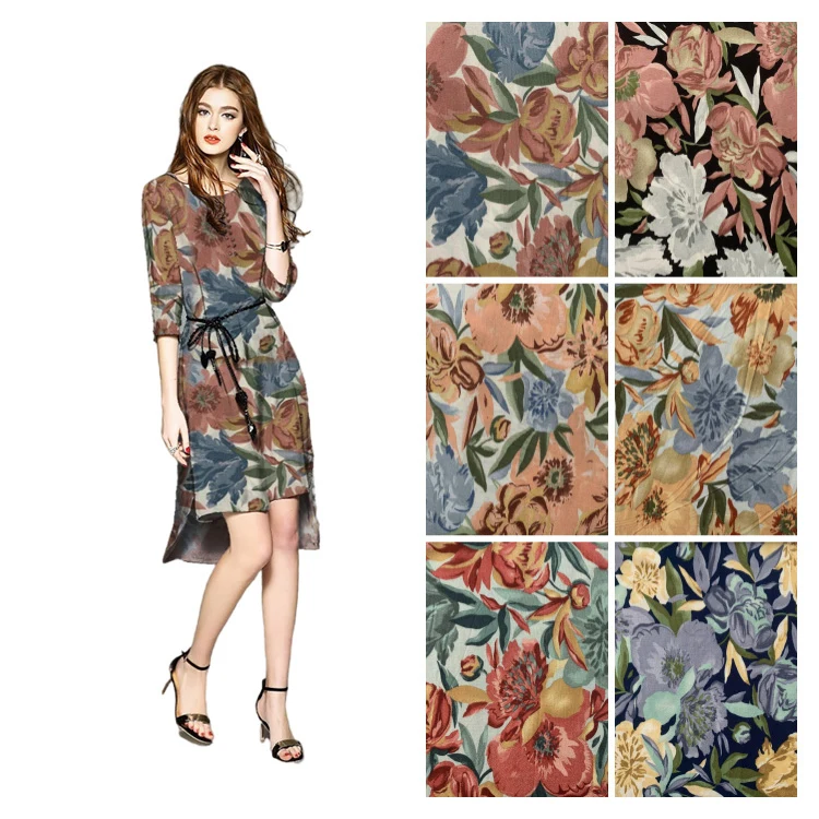 ARCHSTELLA Custom Design Wholesale Soft 100% Viscose Floral Woven Dress Rose Floral Printed 45s Rayon Challis Fabric
