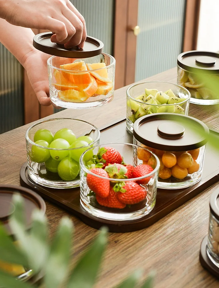 Glass bamboo dried fruit box partition with sealed lid moisture-proof dry fruit tray New wooden candy box