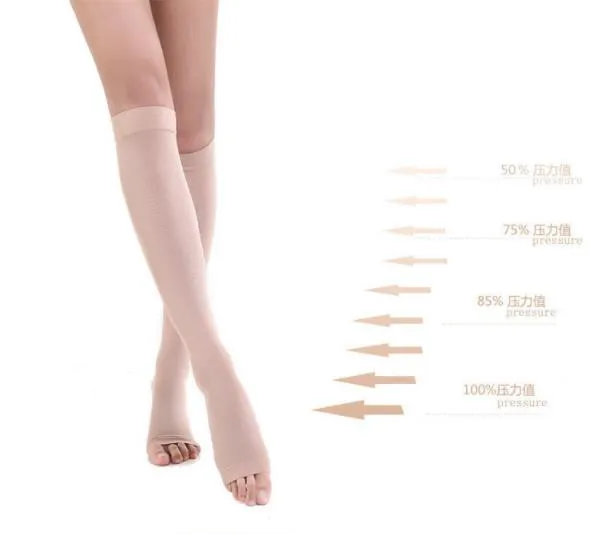 3 Levels Knee High Open Toe Men Women Varicose Vein Socks Compression Stockings