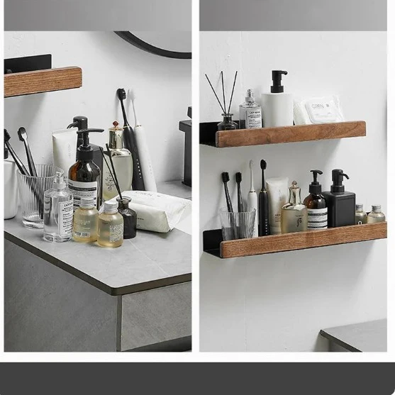 Bathroom rack wall-mounted Nordic style shelf Cosmetics storage kitchen solid wood shelf