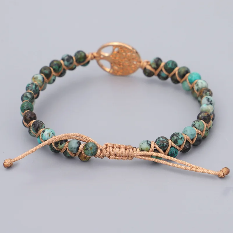 
Mixed Natural Turquoise Stone Life Tree Of Life Wrap Bracelets Hand Woven Natural Stone Bracelets Gemstones Adjustable 
