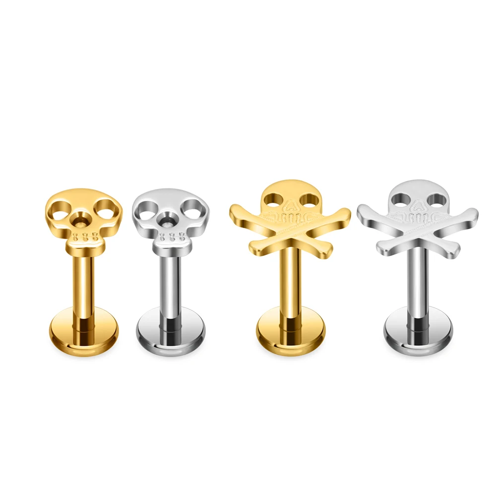 G23 Titanium Piercing Nasal nail Internal Thread Labret Skull Design Style Ear Stud Tragus Cartilage Helix Daith Earring