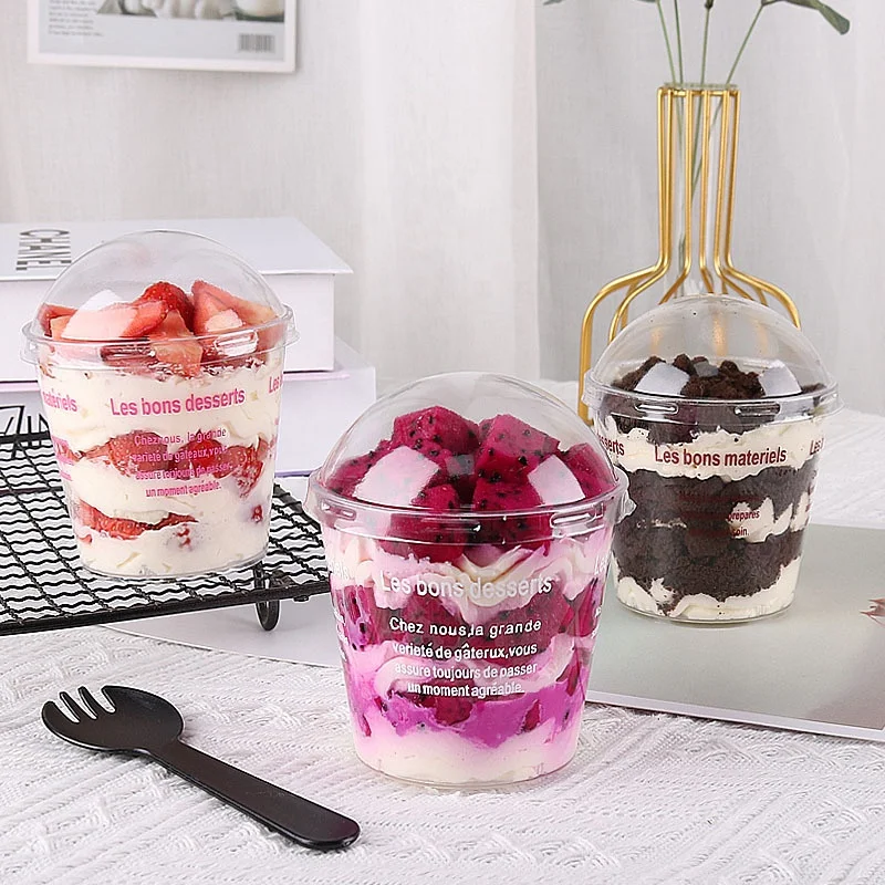 Disposable Ice Cream Yogurt Mousse Cup Plastic Jelly Pudding Dessert Cake Cup Round Cup with Dome Lid