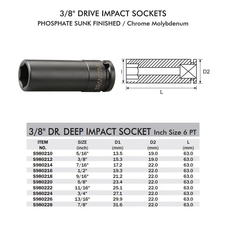 Промышленный хромированный молибденовый Профессиональный ударный патрон Dr. Deep Impact 3/8 дюйма