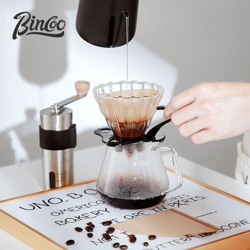 Bincoo Basic 5-piece Pour Over Coffee Maker Set with Gift Box Includes Kettle, Coffee Grinder and Glass Filter, Coffee Filter Pa