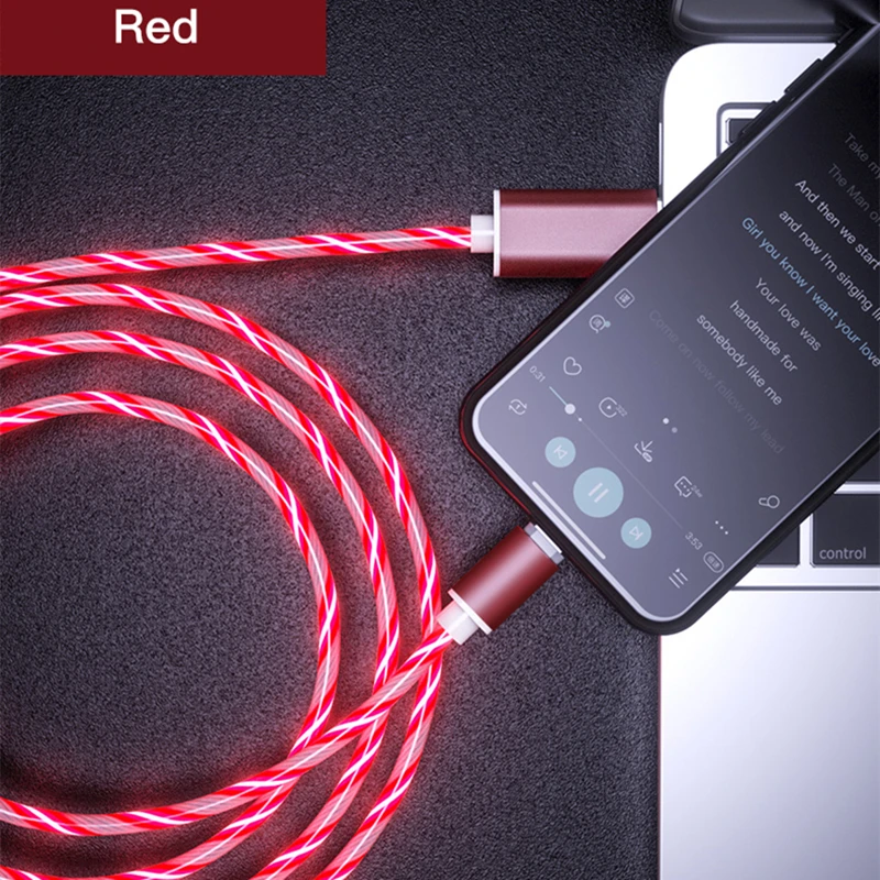  Течет светодиодный магнитный кабель для зарядки с разъемом Micro USB Type-C Магнит стример телефон зарядное устройство