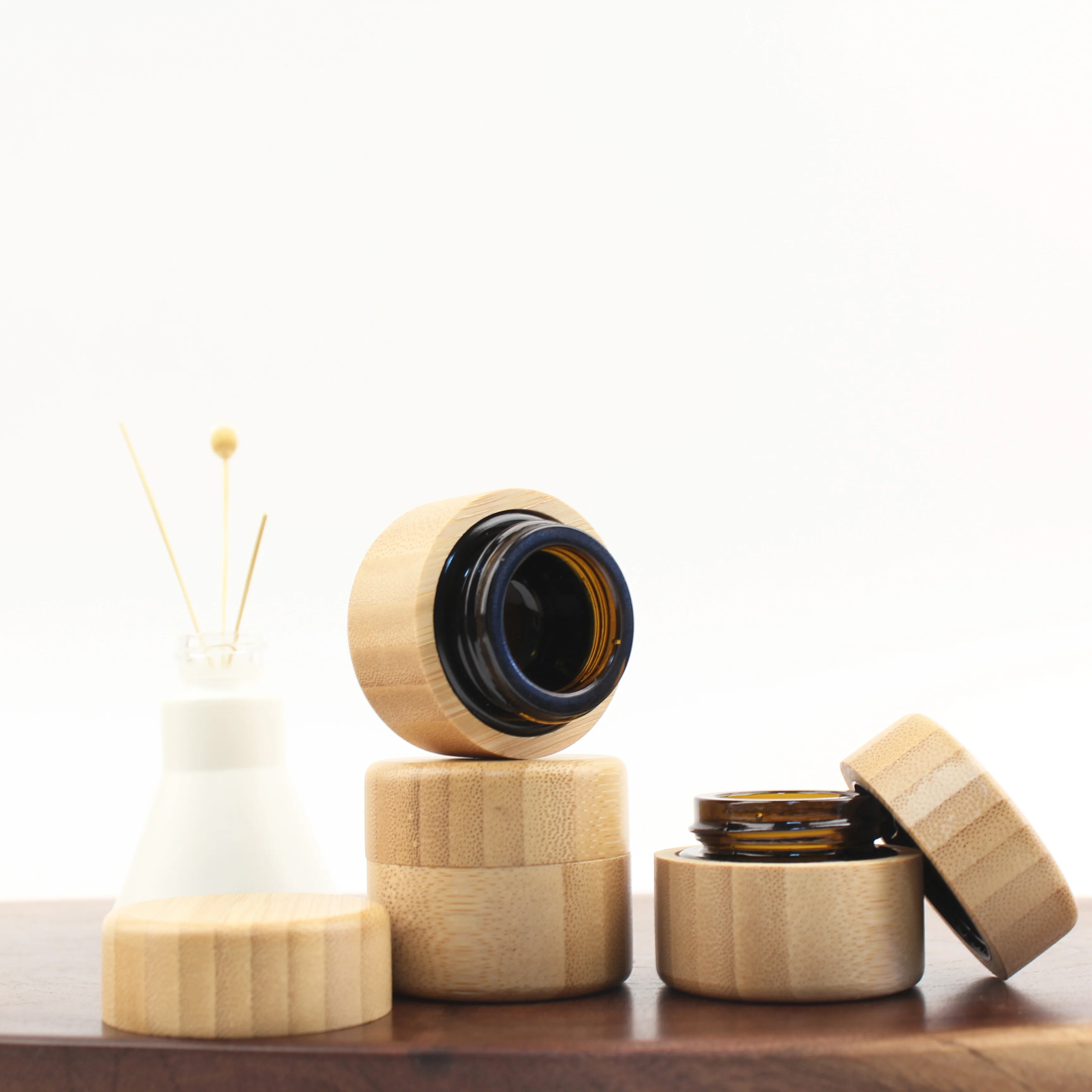 eye cream bamboo glass container 5g 5ml bamboo cosmetic jar with glass inner