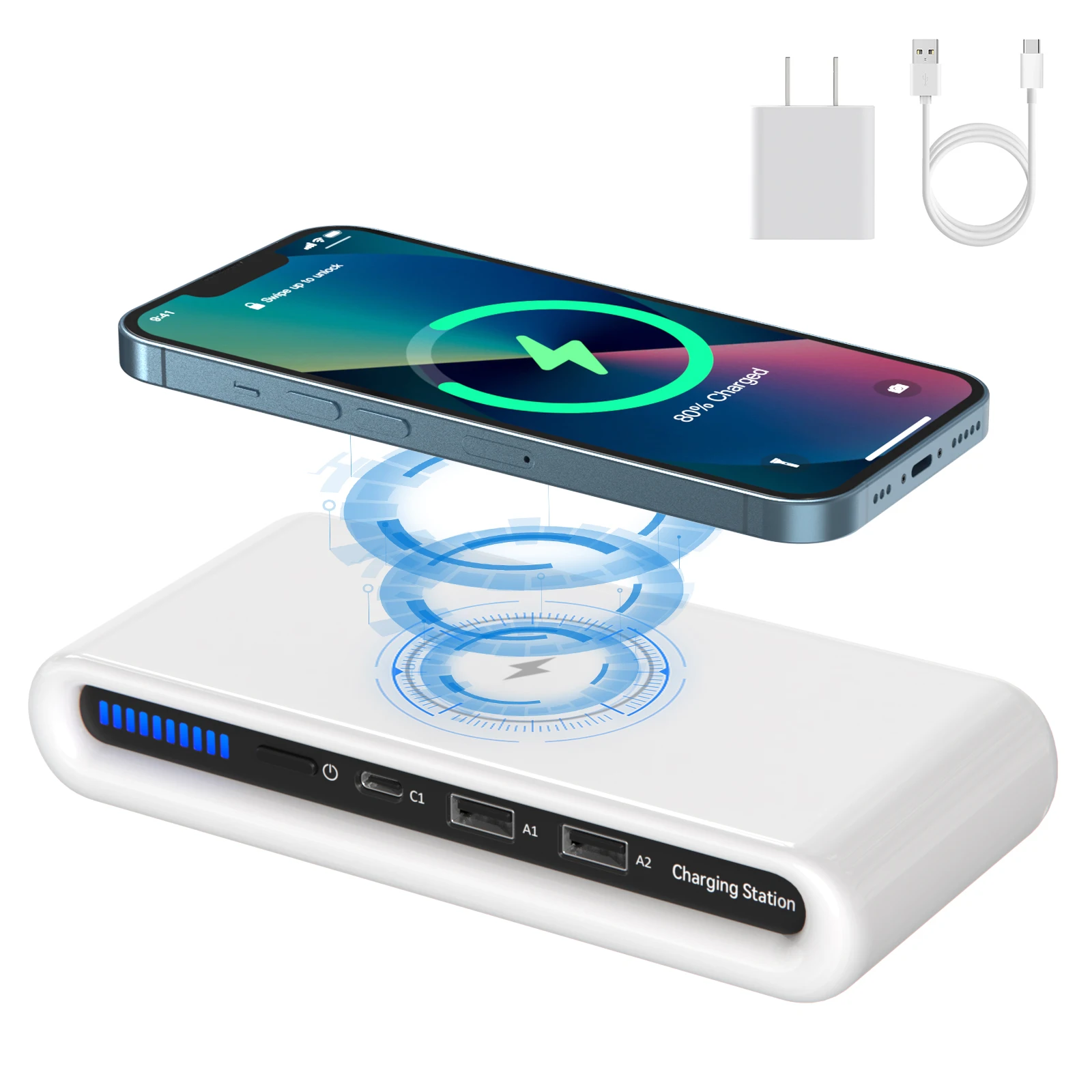 Type c USB 15W Universal Mobile Phone Multi-function Qi Fast Quick Desktop Charging Station 4 in 1 Multi Port Wireless Charger