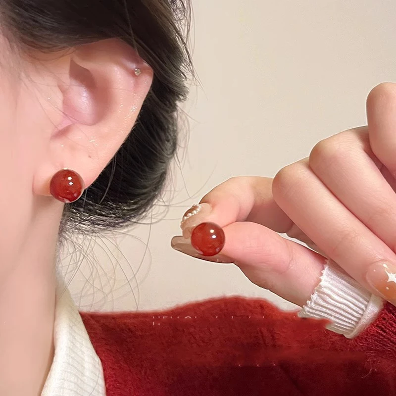 Wholesale Fashion jewelry Delicate Natural stone  Red agate 925 silver Earrings for women