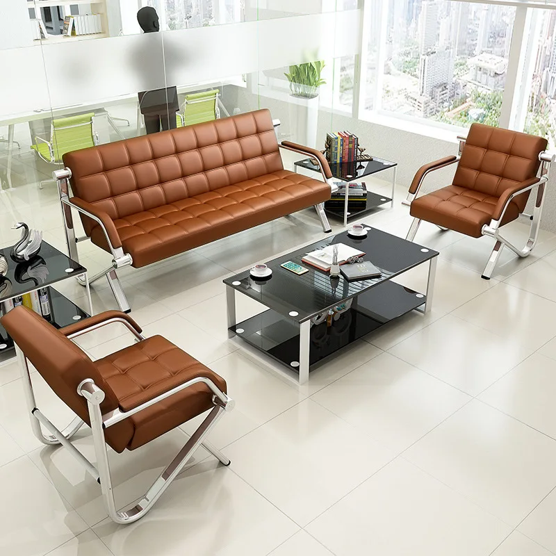 Business Sofa Furniture Set Coffee Table Combination Furniture Modern Simple Reception Room Meeting Area Leather Small Sofa
