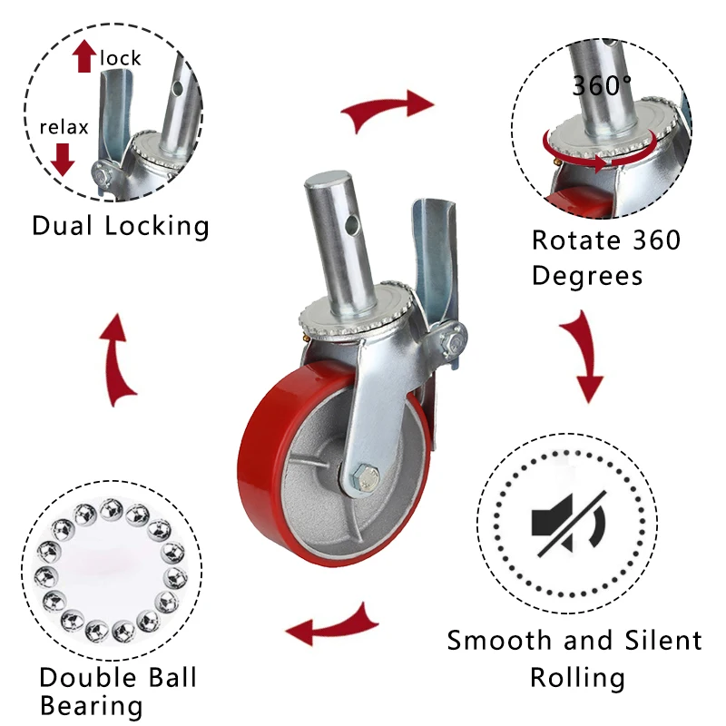 Industrial Black Professional Rack Screw Rubber Wheel Castor Scaffolding Metal Zinc Plated Bracket Swivel Thread Caster