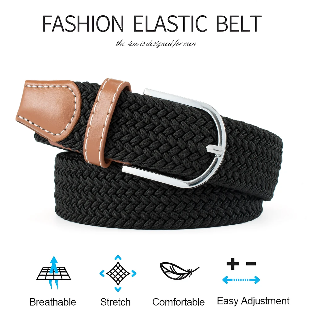 Wholesale Custom Knit Web Woven Belt Unisex Cotton Fabric Golf Belt Adjustable Stretch Elastic Braided Belt for  Women and Men