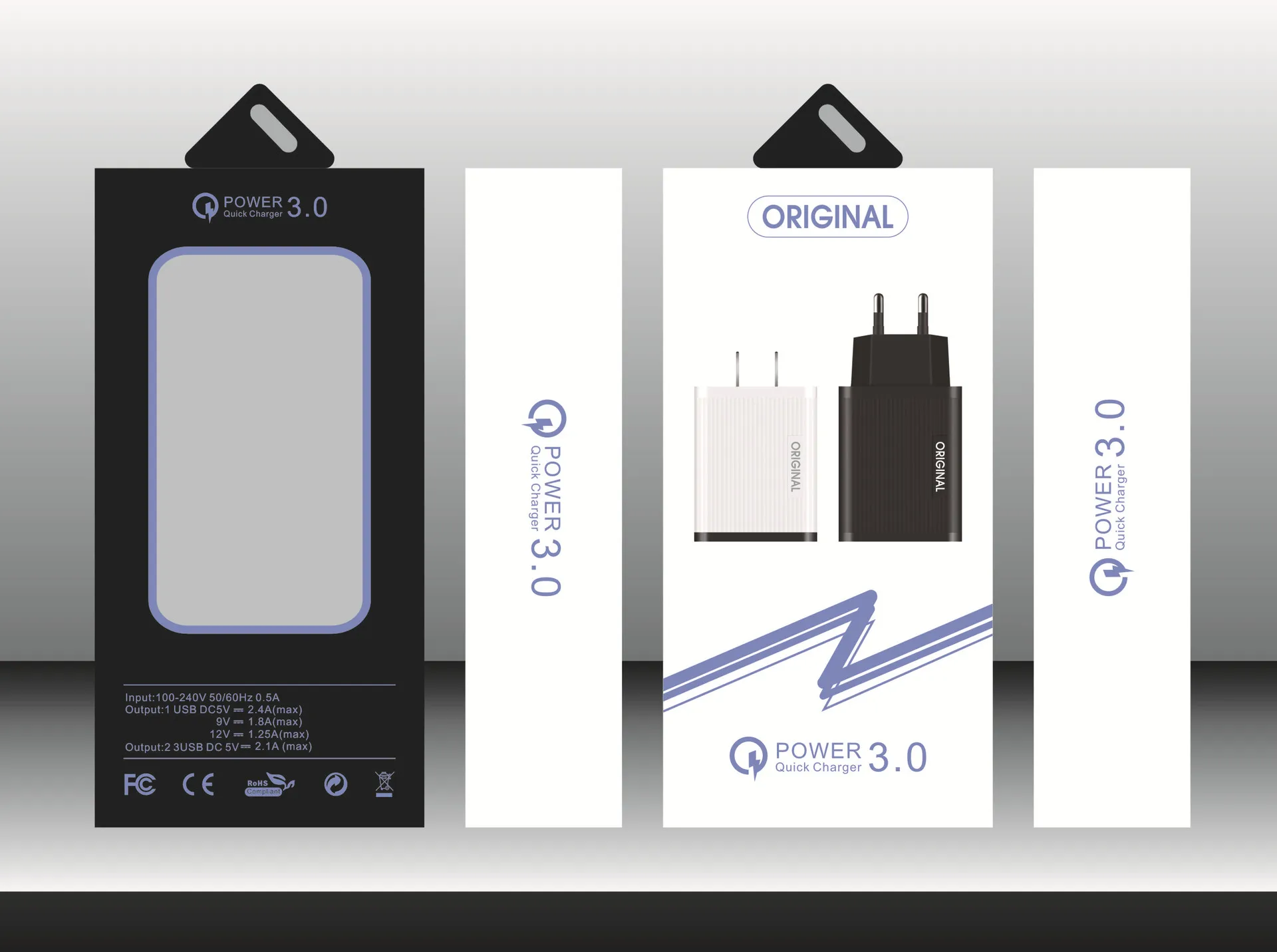 Private model qc3.0 fast charging 5v9v12v mobile phone universal fast charger EU US regulation travel charging