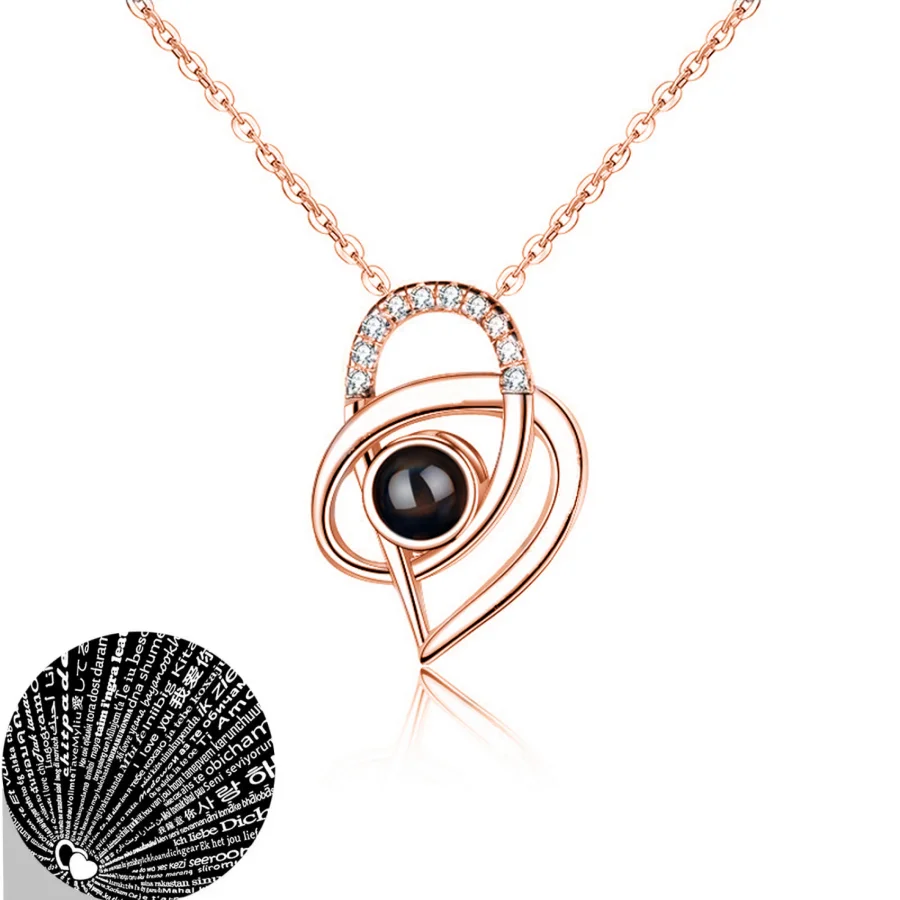 Wholesale I Love You 100 Language Projection 3d Photo Engraved Heart Shape Pendant Necklace For Women