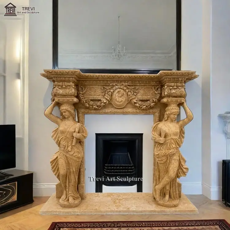 Italian Popular Designs Natural Yellow Stone Marble Statuary Fireplace