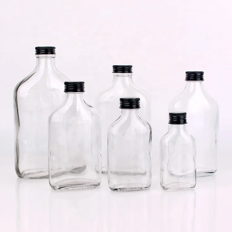 100ml clear flat glass alcohol bottle liquor beverage bottle with metal cap