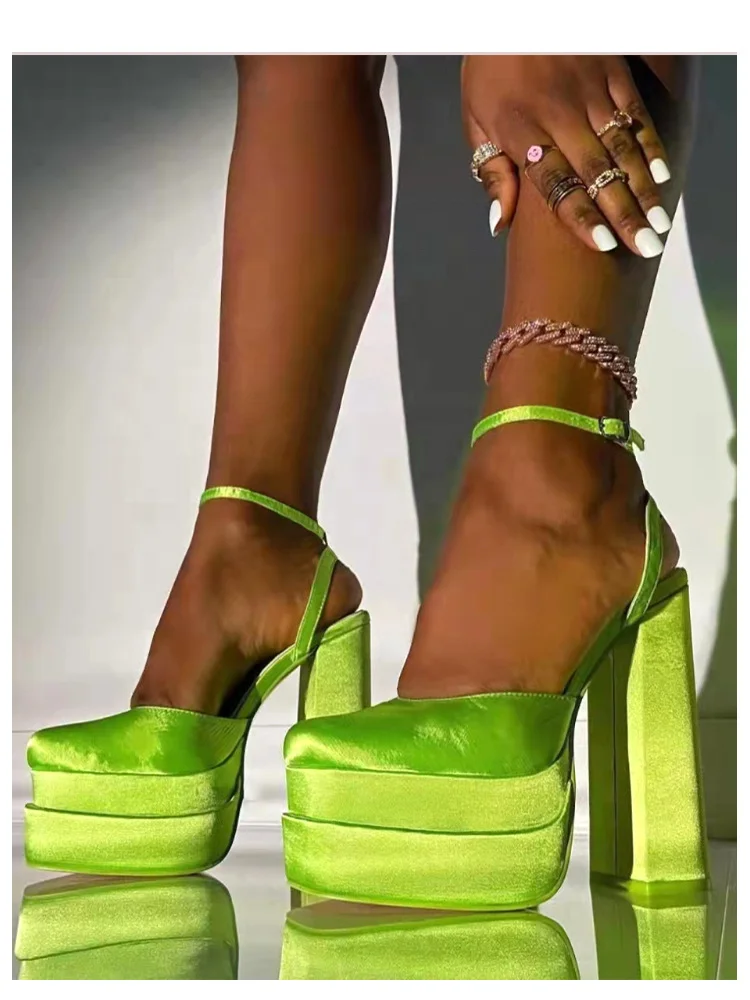 High Quality Satin Wedding Shoes High Heel Silver Popular Buckle Belt High Platform Shoes for Women