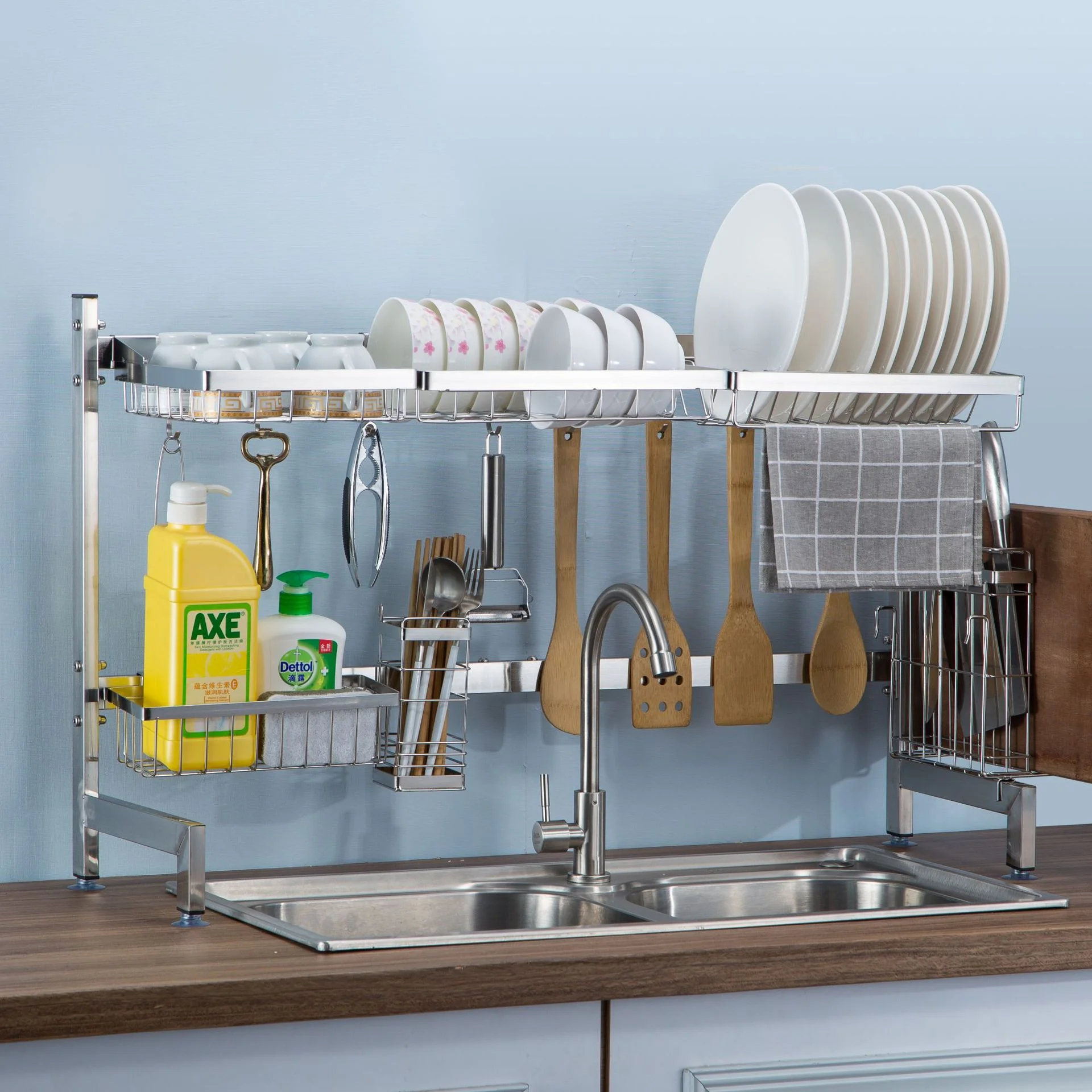 Amazon hot selling Kitchen Large Capacity Dish Drainer Holder Over The Sink Dish Rack