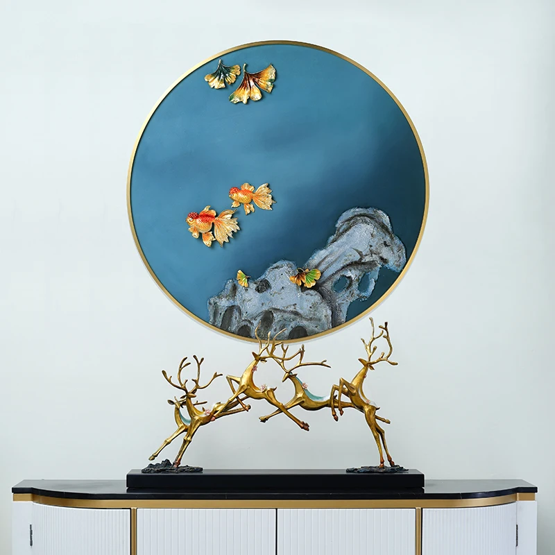 SANLOREN Original design modern luxury home decorative enamel round shape 90*90*6 cm landscape wall painting