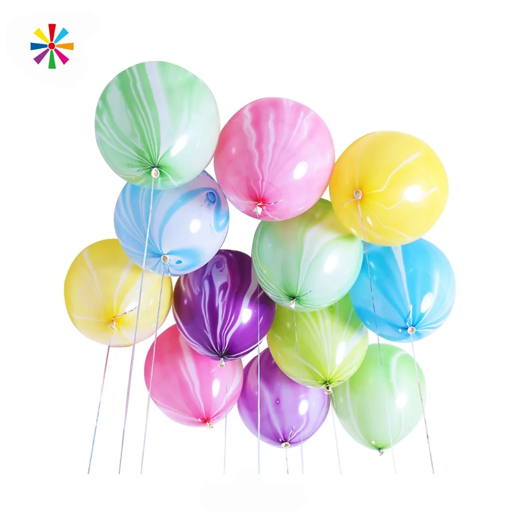 China Wholesale Birthday 12 inch Round Helium Latex Multicolor Marbled Agate Ballons Set Rainbow Color Marble Balloon