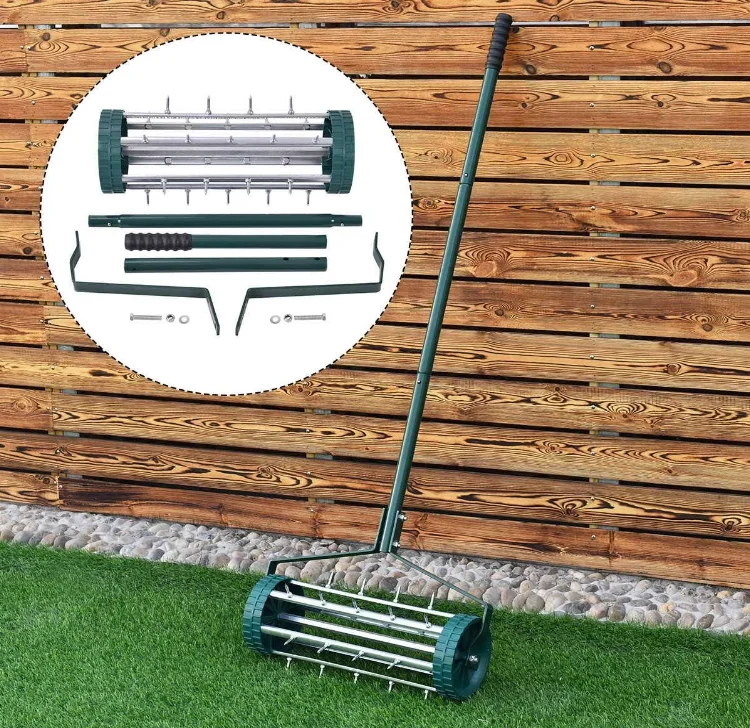 Lawn Aeration Home Grass Steel Handle Rolling Lawn Aerator Heavy Duty Spike Soil Aeration  for Lawn Garden Yard