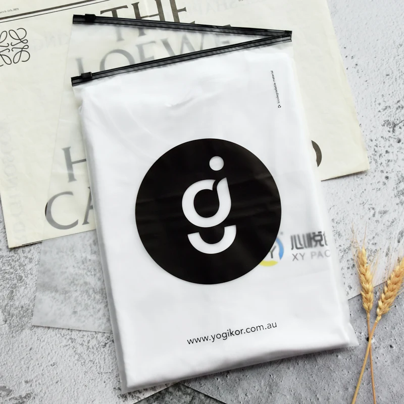 custom printed logo plastic poly storage zipper packing slider eva frosted transparent zip lock bag for clothing shipping