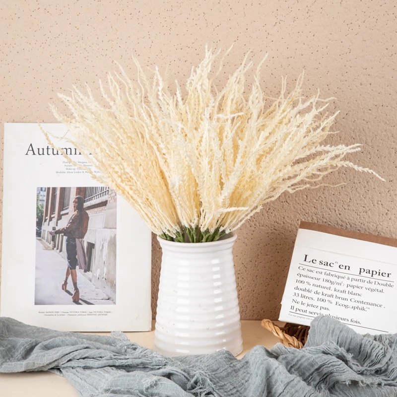 YC1085 Artificial Flower Plant Flocked Trident Leaf Grass Handles Hot Selling Decorative Flowers and Plants