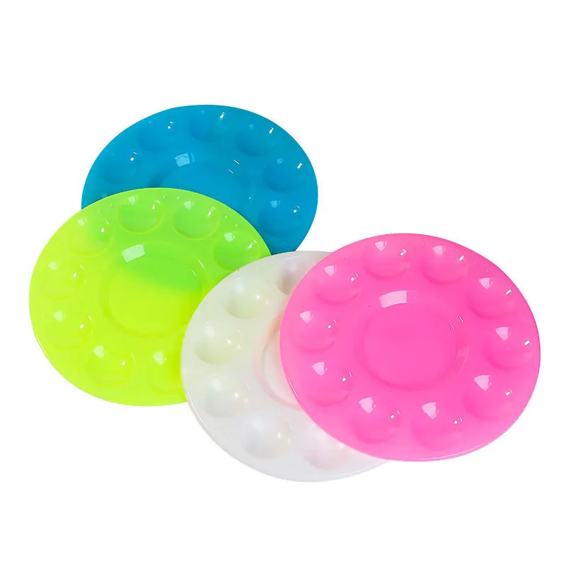 Bview Art Hot Selling 4 color 10 Well-mixed White Plastic Paint Palette  For Acrylic Watercolor Oil Painting