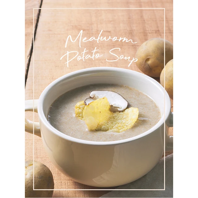 Mealworm Potato Vegetable Soup contains nutty flavory powder mealworm with potato, broccoli, onion, white rice flour, brown rice