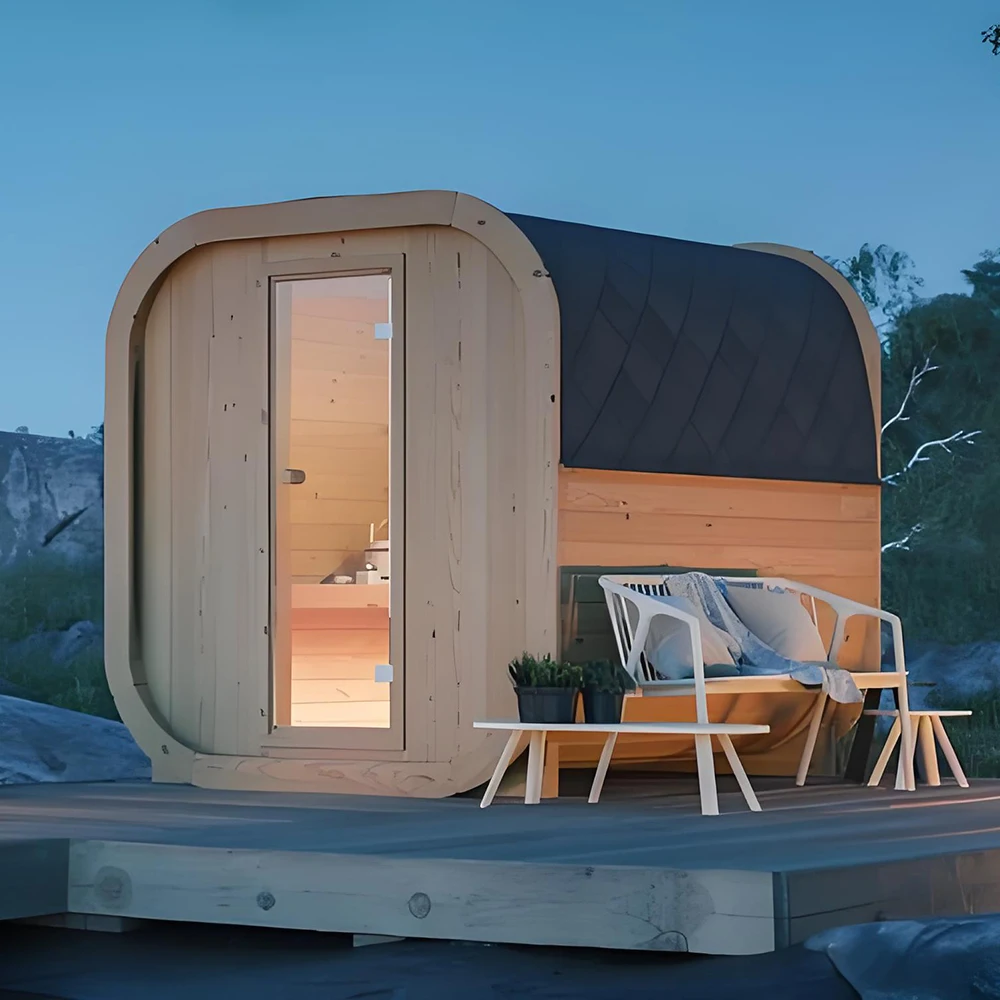custom stylish 4-person outdoor cubic sauna Traditional sauna Infrared sauna Wooden house with Windows