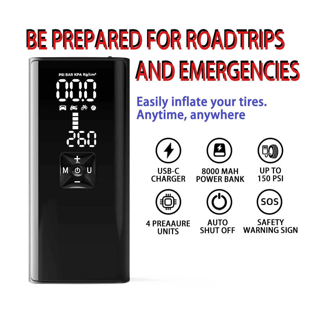 Portable Air Compressor Carmin Super Fast Inflate12V DC Air Pump Black OEM For Bicycle 2000 * 3mah