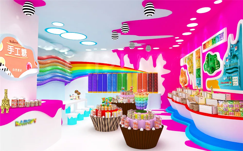 Удивительная мебель для магазина сладостей изготовленная на заказ оборудование дизайн интерьера красочный магазин дисплей