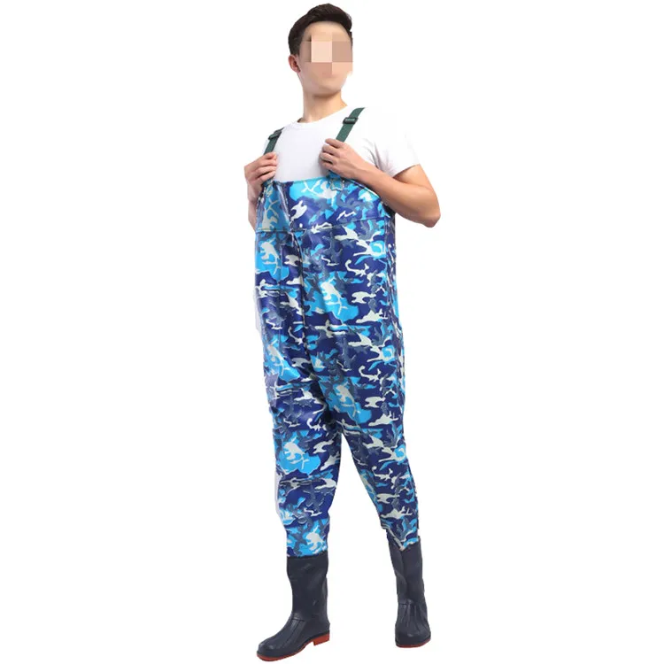 Waterproof Hunting Wader PVC Knitted Fabric Camouflage Chest Fishing Waders With Boots