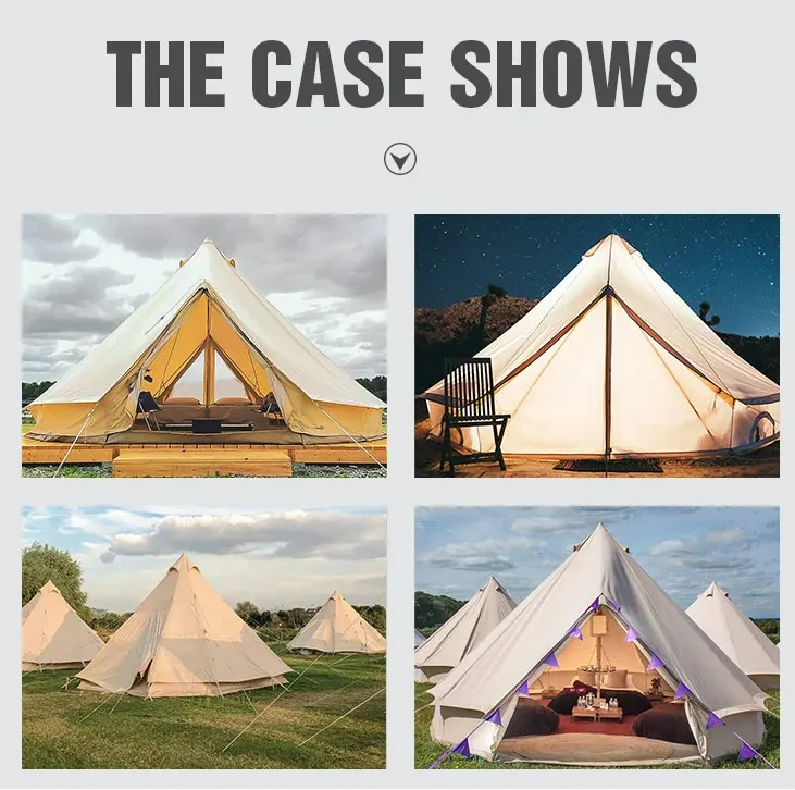 Bell Oxford Fabric Yurt Mongolian Family Camping Tent 4 Person Large Space Iron Straight Pole Chimney