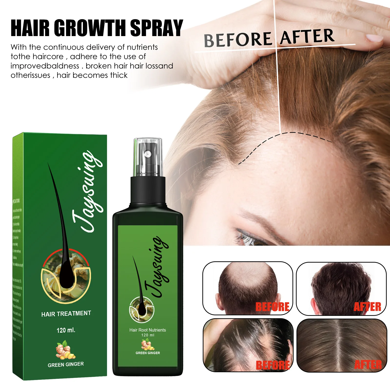 30 ML Moisturizes Hair Roots Thick Hair Improve Ginger Spray Hair Care Nutrient Solution for Wholesale