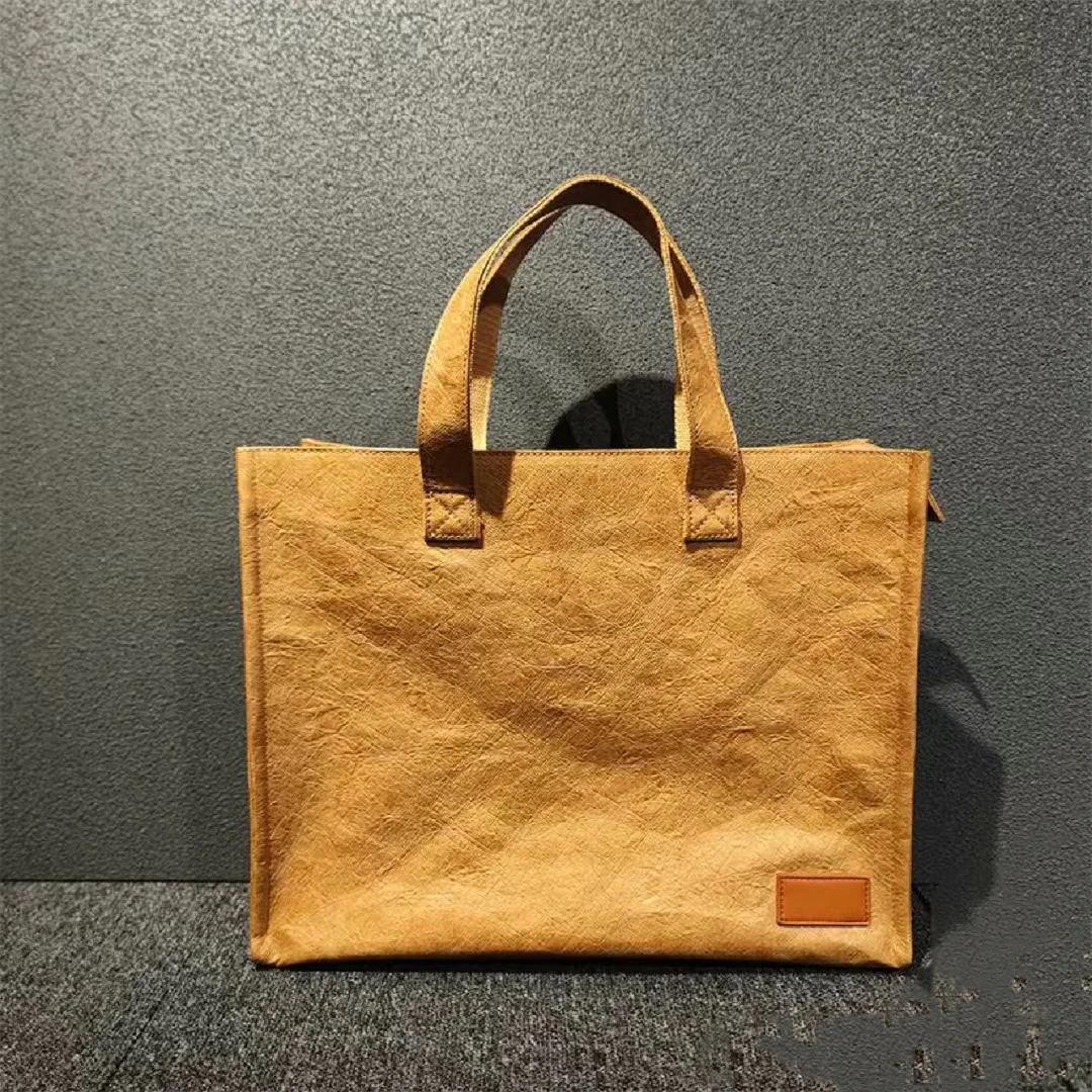 Custom Logo Printed Eco-Friendly Tyvek Tote Bag Recycled Brown Shopping Big Capacity Pocket Waterproof Travel Outdoor Use