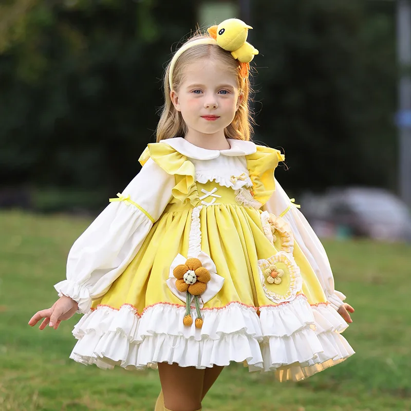 1-10 Years Old Autumn Winter New Baby Lolita Princess Velvet Bubble Skirt Cute Smocked Dress Trendy Kids Clothes Girls Ball Gown