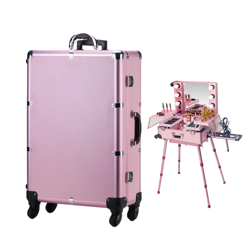 Beauty Nail Salon Extendable Table With Light Trolley Mirror Case Makeup Manicure Table