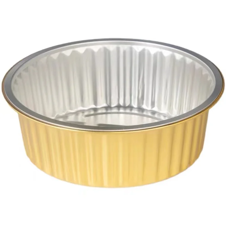 Golden Aluminum Foil Fast Food Box Round shape Disposable Aluminum Foil Container