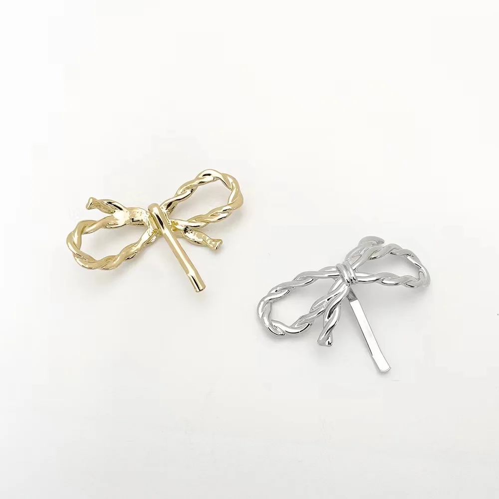 New Designs INS Silver /gold Fashion Alloy Metal Unique Bow Tie Hair Clasp Cool Girls Simple Unique Ponytail Hair Clips