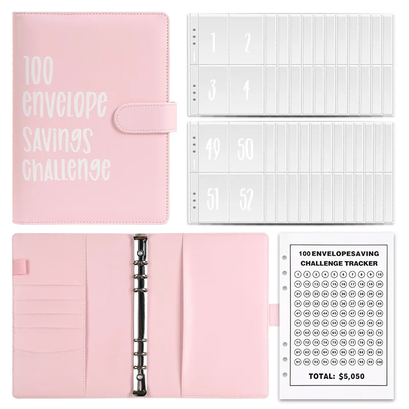 Wholesale 100 Envelope savings Challenge With Numbered Sleeves A5 binder budget planner Cash Envelopes For Money Saving