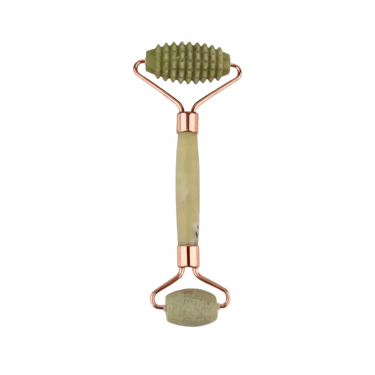 Custom Logo Natural Beauty Spiked Green Xiuyan Jade Stone Massage Roller Skincare Lifting Neck Facial Tools Rollers