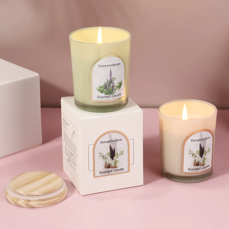 Florescence wooden cover colored glass scented candle wholesale custom home scented candle ornaments wedding souvenirs