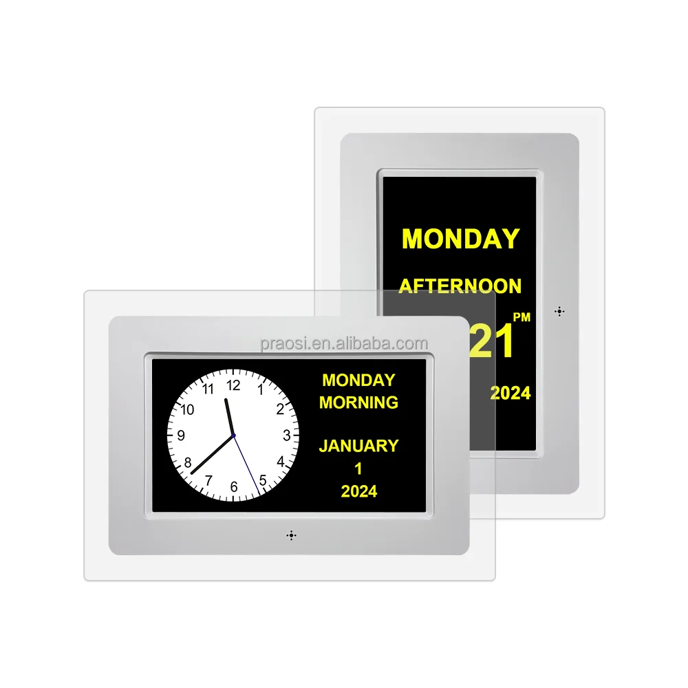 Pros 7 inch Acrylic Digital Clocks Finnish Dementia Memory Loss Alzheimer Digital Calendar Day Analog Clock Display 24 Alarms