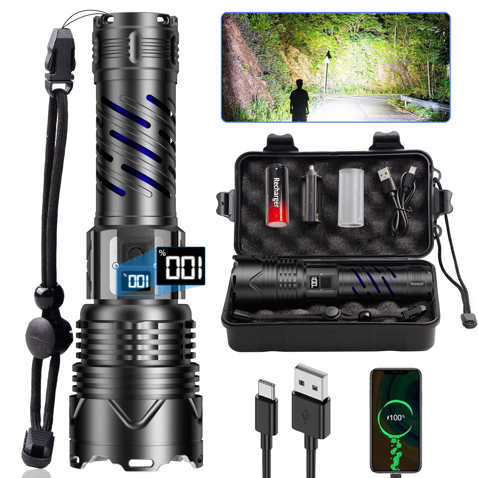 3000m long range self defense waterproof portable rechargeable led tactical lanterns torch light flashlights