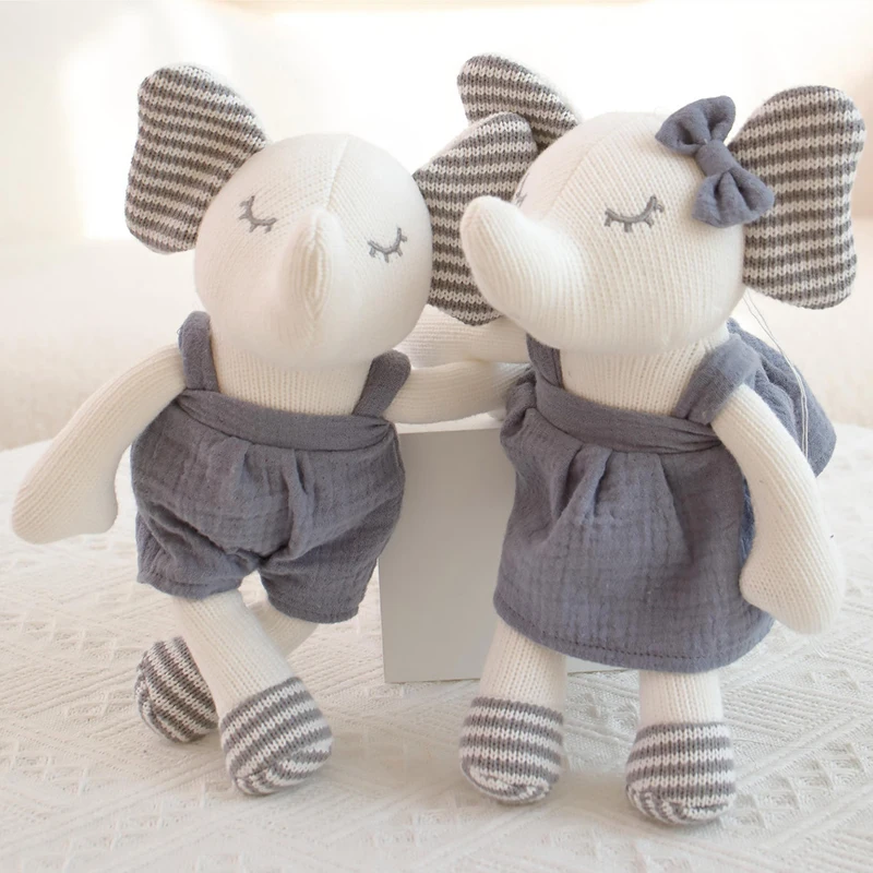 Luxury Cute Handmade Newborn Baby Soft Toy Knit Crochet Doll Stuffed Baby Sleeping Knitted Elephant Plush Toys