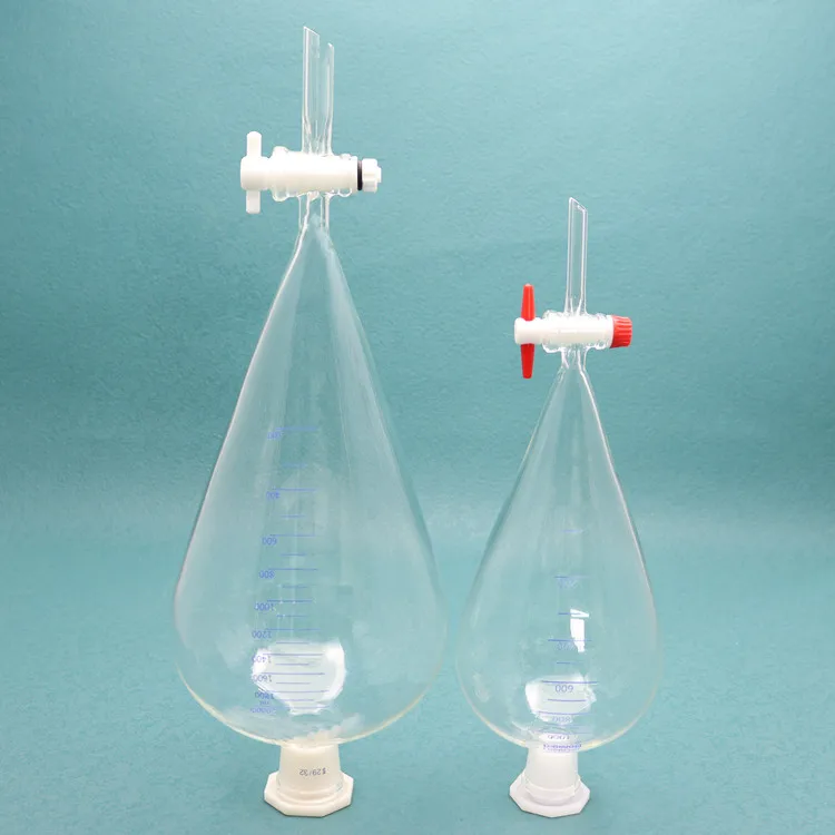 Factory Direct sales glass pear-shaped separating funnel PTFE piston oil separation
