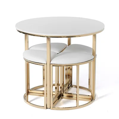 Creative Shrink Table And Chair Combination Marble Living Room Tea Table Nordic Iron Round Coffee Table